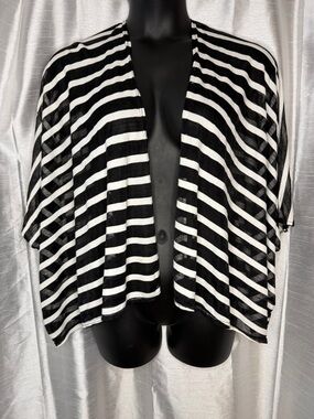 Stripe Open Kimono Cardigan One Size Black White Swim Cover Gorpcore Lightweight